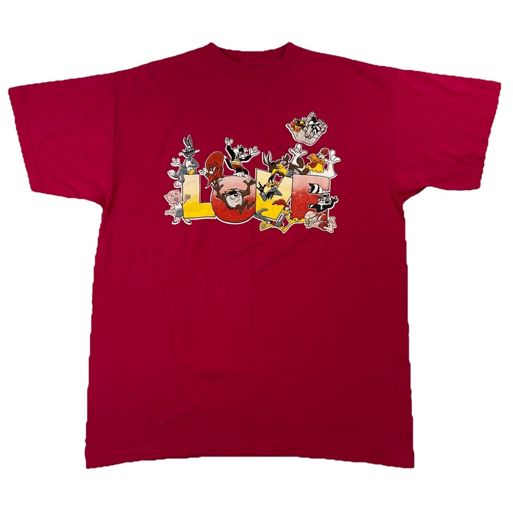 Looney Tunes LOVE T-Shirt Pink Bugs Bunny Taz Daffy Duck Women's Large
